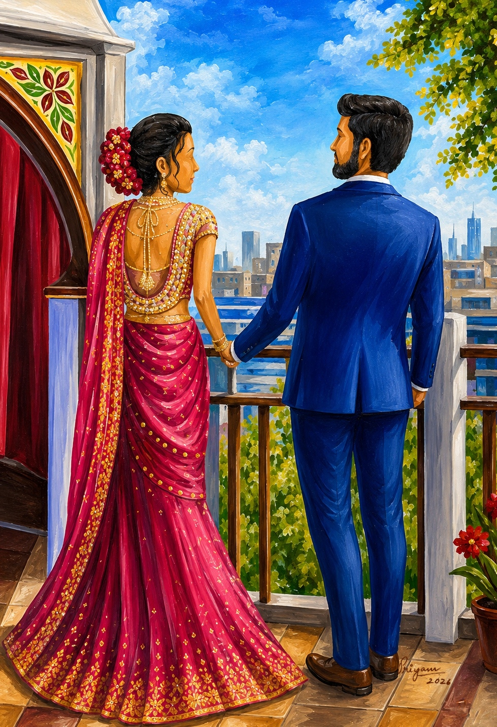 Ring Ceremony & Sangeet painting by Priyam Sinha
